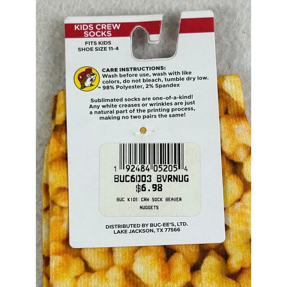 Buc-ee's Beaver Nuggets Crew Socks Kids 11-4 Yellow Novelty
